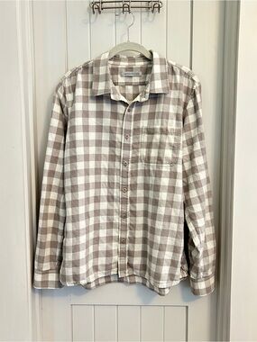 Men’s Outerknown Biege White Plaid Flannel Cotton Shirt Large